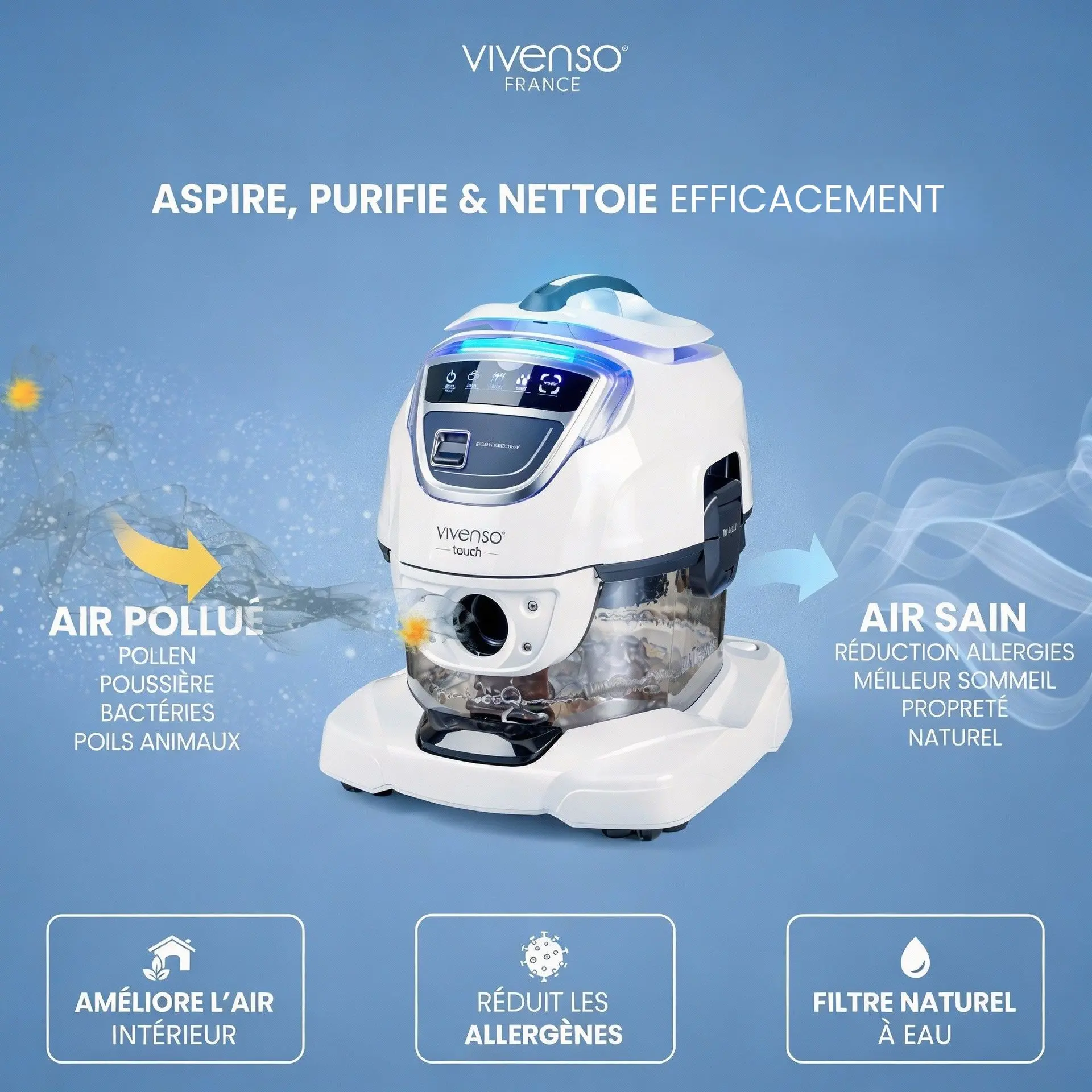 Aspirateur Vivenso Touch pour purification de l’air intérieur